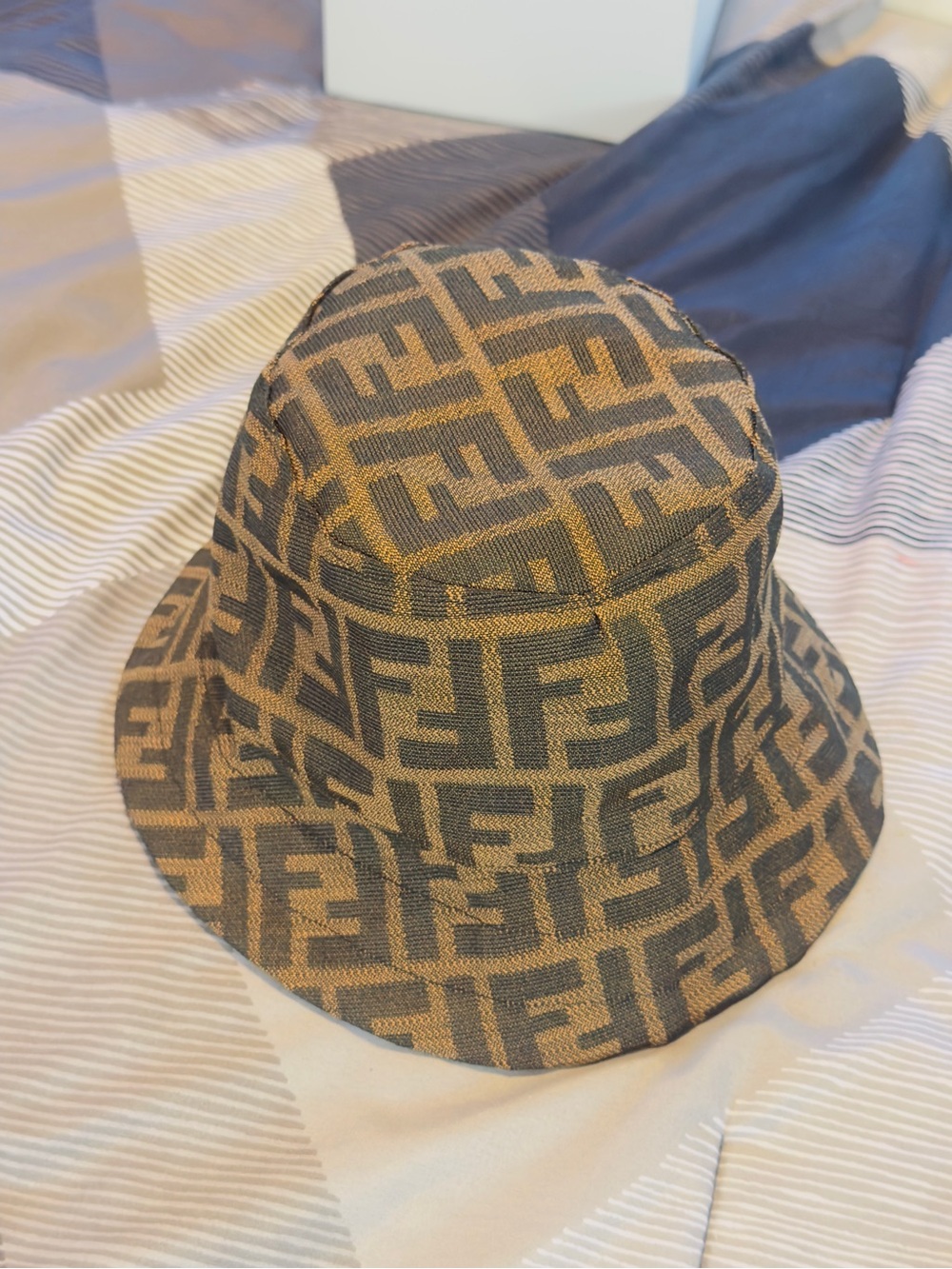 Fendi FF Logo Bucket Hat in Brown and Black Jacquard